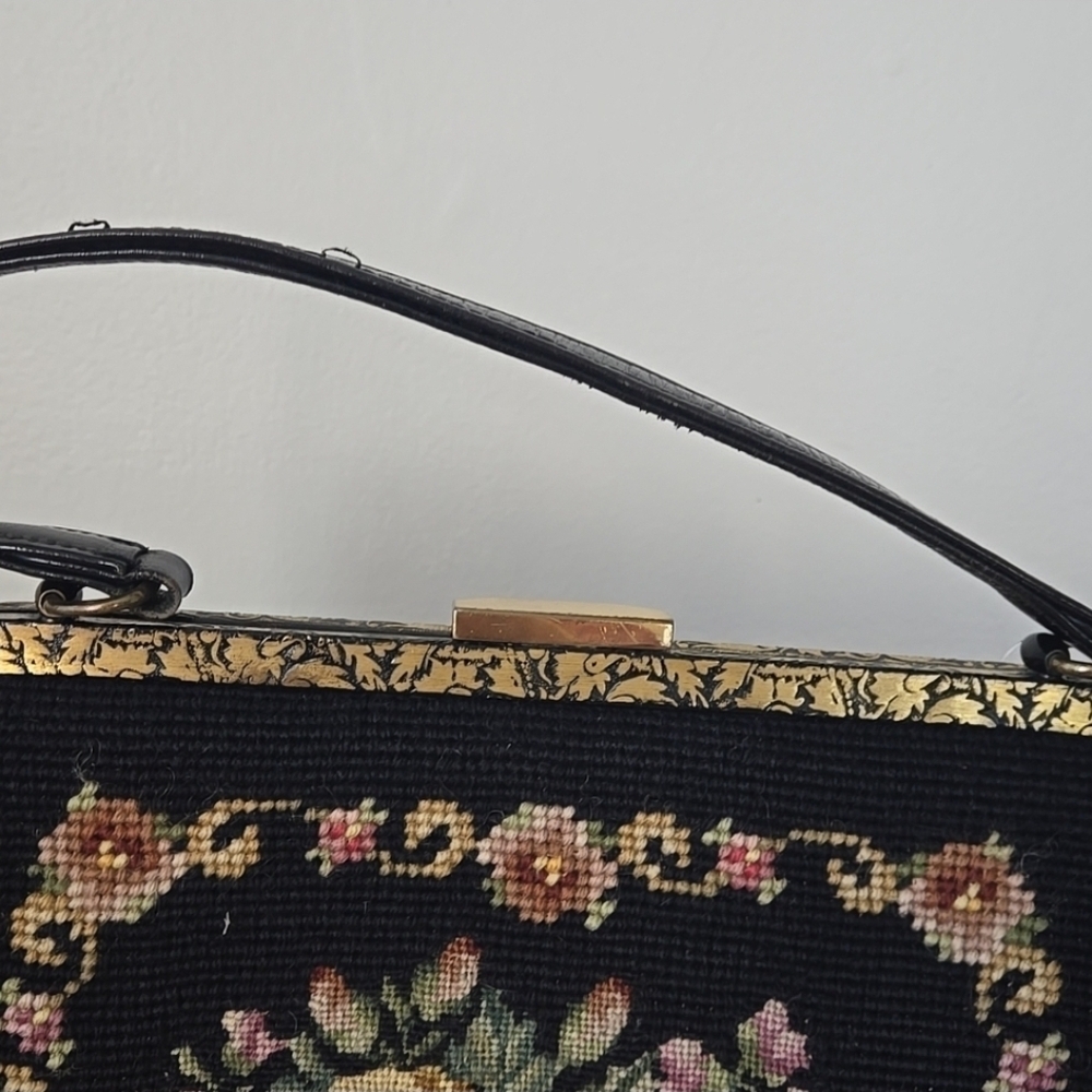 Vintage Petit Point Needlework Purse In Black - Picture 2 of 9